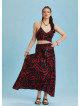 Shabby Red Patterned Asymmetric Skirt