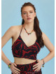 Gathered Tie Back Bust Cup Halter Black Red Crop Top