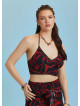 Gathered Tie Back Bust Cup Halter Black Red Crop Top