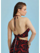 Gathered Tie Back Bust Cup Halter Black Red Crop Top