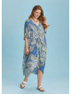 Twist Front Loose Blue Bat Wing Plus Size Dress