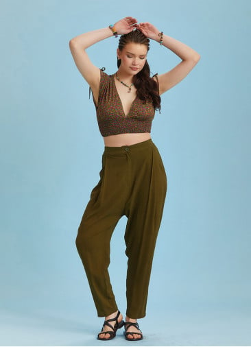 Drop Crotch Khaki Pleated Summer Pants