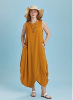 Sleeveless Front Layered Yellow Baggy Plus Size Dress