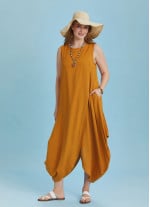 Sleeveless Front Layered Yellow Baggy Plus Size Dress