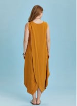 Sleeveless Front Layered Yellow Baggy Plus Size Dress