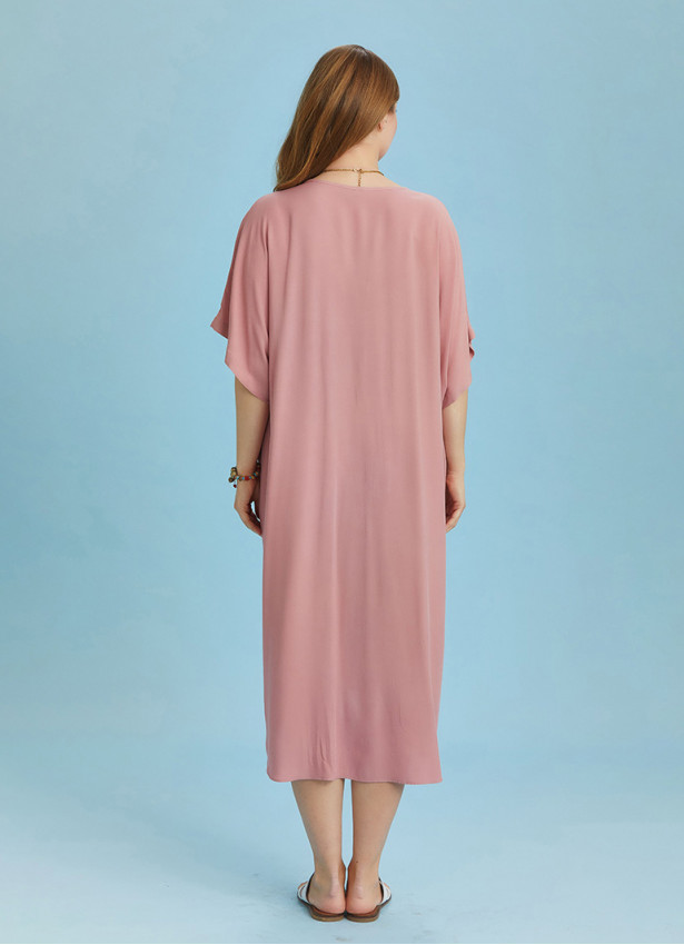 Twist Front Loose Pink Bat Wing Maternity Dress