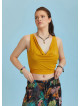 Elastic Hem Sleeveless Yellow Cowl Neck Crop Top