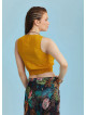 Elastic Hem Sleeveless Yellow Cowl Neck Crop Top