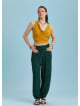 Green Patterned Elastic Waist and Hem Mid Rise Harem Pants