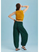 Green Patterned Elastic Waist and Hem Mid Rise Harem Pants