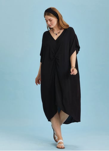 Twist Front Loose Black Bat Wing Plus Size Dress