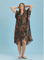 Twist Front Loose Khaki Bat Wing Plus Size Dress