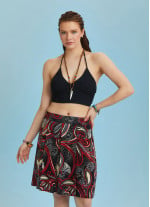 Boho Chic Black Printed Short Pleat Skirt