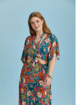 Boho Chic Style Floral Printed Cut Out Plus Size Dress