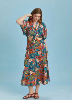 Boho Chic Style Floral Printed Cut Out Plus Size Dress