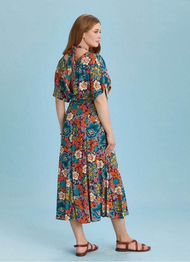 Boho Chic Style Floral Printed Cut Out Plus Size Dress