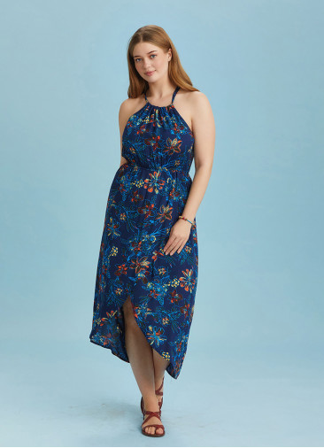 Floral Halter Neck Plus Size Dress