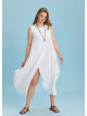 Sleeveless Front Layered White Baggy Plus Size Dress