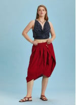 Button Closure Wrap Front Red Plus Size Skirt