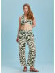 Green Printed Elastic Waist Plus Size Pants