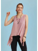 Loose Fit Side Slits Boat Neck Pink Summer Top