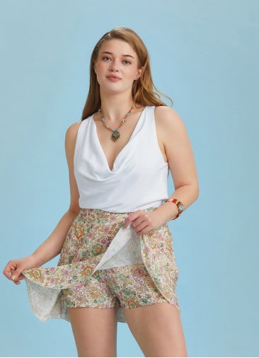 Boho Chic Style Print Ruffled Plus Size Skort