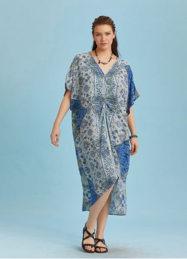 Twist Front Loose Blue Bat Wing Dress