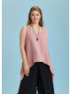 Loose Fit Side Slits Boat Neck Pink Plus Size Top