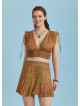 Boho Chic Style Orange Print Ruffled Mini Skort