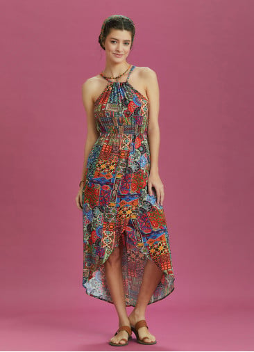 Ethnic Patterned Halter Neck Summer Dress