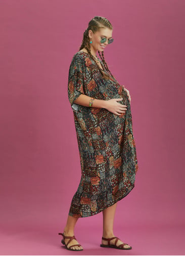 Twist Front Loose Khaki Bat Wing Maternity Dress