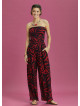 Red Print Wide Leg Strapless Overall