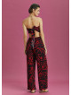 Red Print Wide Leg Strapless Overall