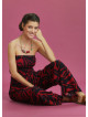 Red Print Wide Leg Strapless Overall