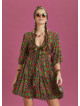 Frill Hem Tie Front Green Print Short Summer Dress