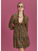 Frill Hem Tie Front Green Print Short Summer Dress