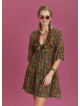 Frill Hem Tie Front Green Print Short Summer Dress