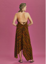 Backless Khaki Print Handkerchief Dress