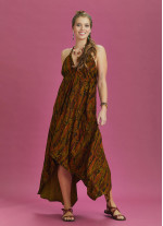 Backless Khaki Print Handkerchief Dress