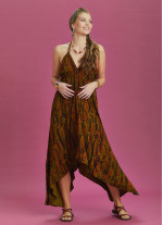 Backless Khaki Print Handkerchief Dress