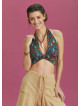 Shirred Neck Halter Paterned Crop Top