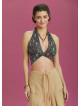 Shirred Neck Halter Paterned Crop Top