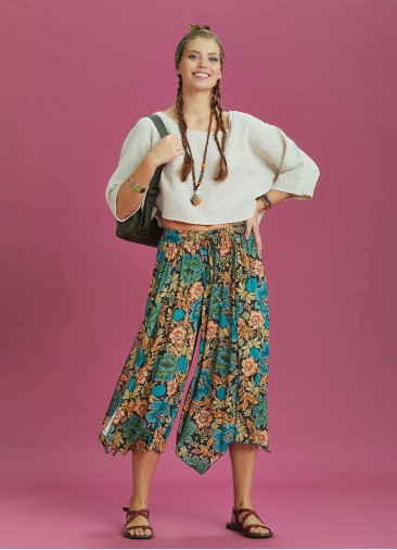 Loose Fit Split Front Floral Printed Hippie Pants