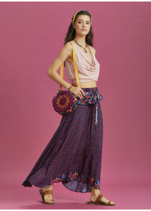 Shabby Ethnic Patterned Asymmetric Skirt