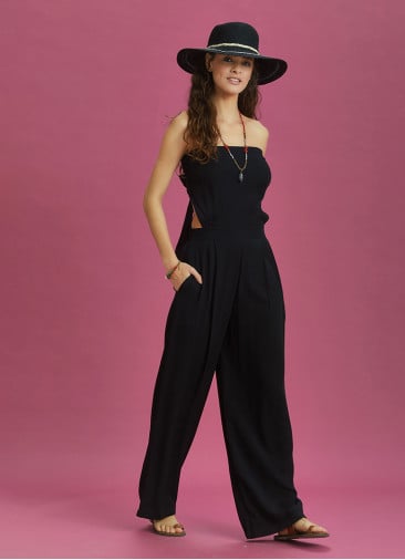 Black Wide Leg Strapless Overall