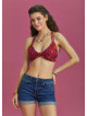 Boho Chic Knot Front Red Floral Bralette Top