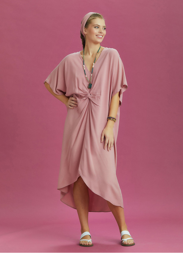 Twist Front Loose Pink Bat Wing Dress