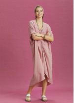 Twist Front Loose Pink Bat Wing Dress