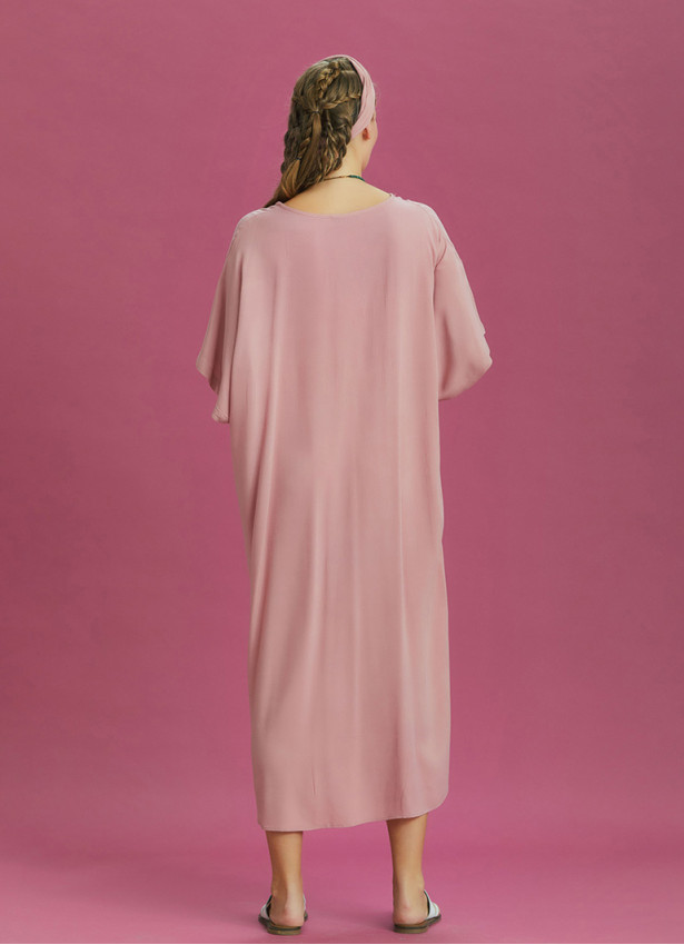 Twist Front Loose Pink Bat Wing Dress