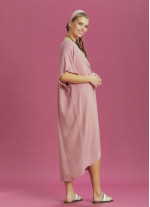 Twist Front Loose Pink Bat Wing Dress